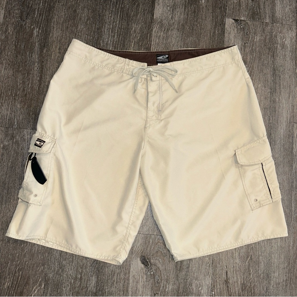 Men's Swim Trunk RS Surf Board shorts pocket Hawaiian Tan Beige White 42